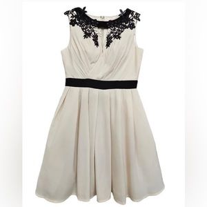 Chi Chi London Fit and Flare Cream and Black Dress NWT Size 16